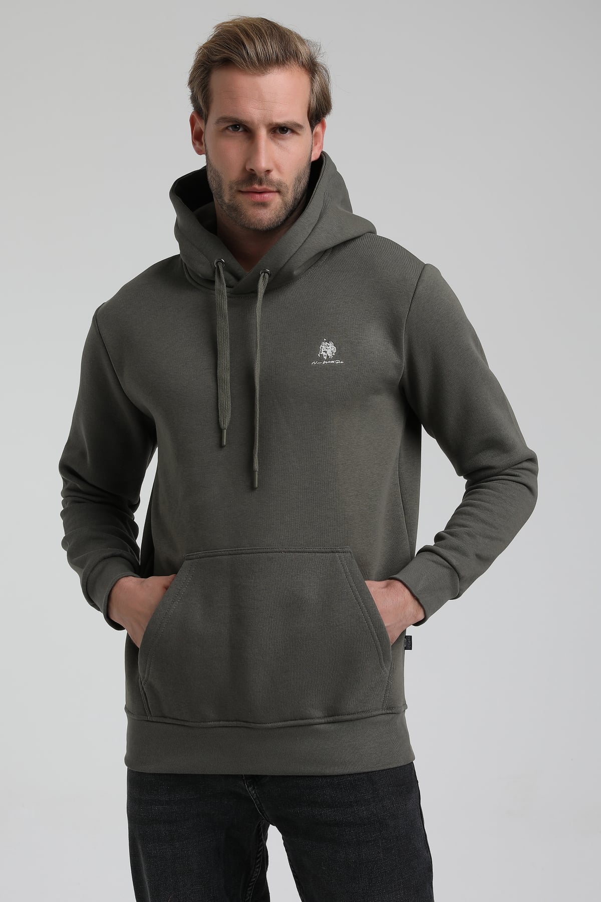 New World Polo Kapşonlu Haki Slim Fit Sweatshirt 22FWM64013