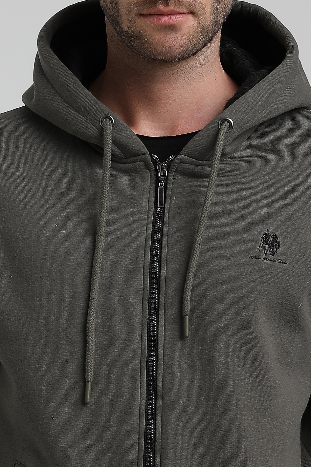 New World Polo Kapşonlu Haki Slim Fit Sweatshirt 22FWM64040