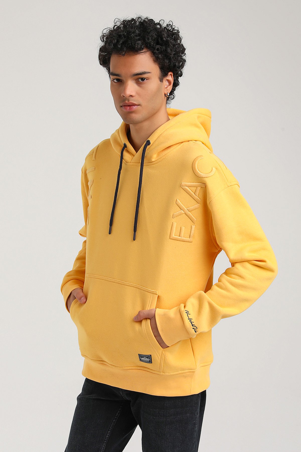 New World Polo Kapşonlu Hardal Slim Fit Hoodie 23FWM64048