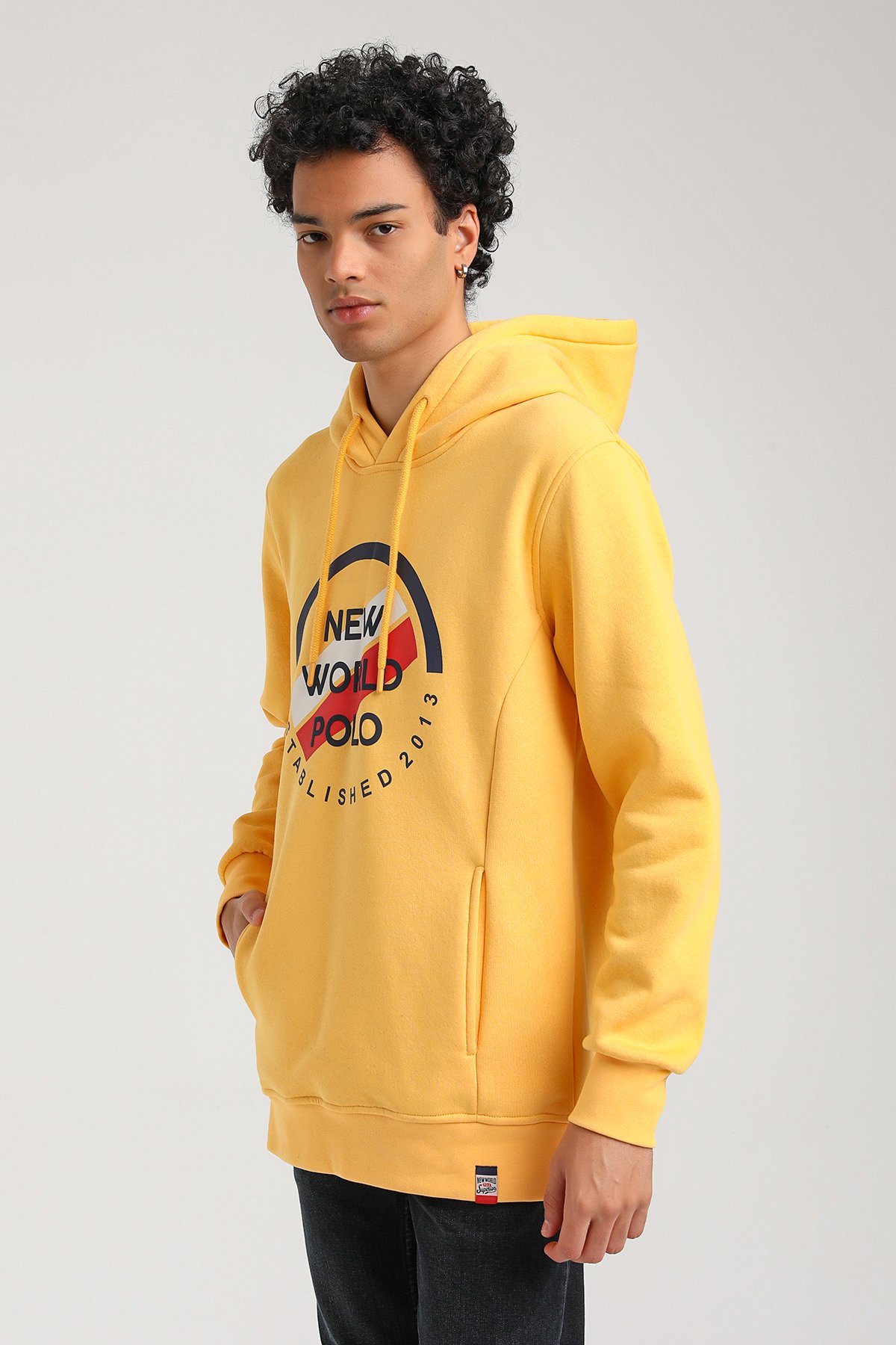 New World Polo Kapşonlu Hardal Slim Fit Hoodie 23FWM64049