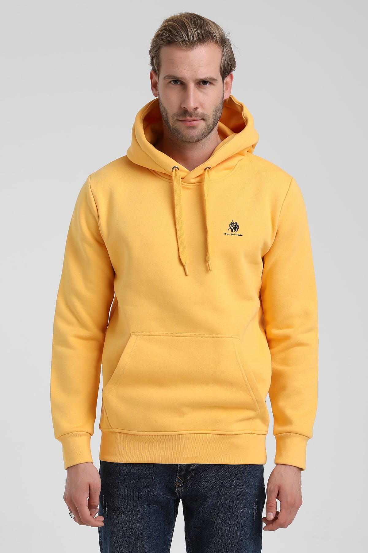 New World Polo Kapşonlu Hardal Slim Fit Sweatshirt 22FWM64013