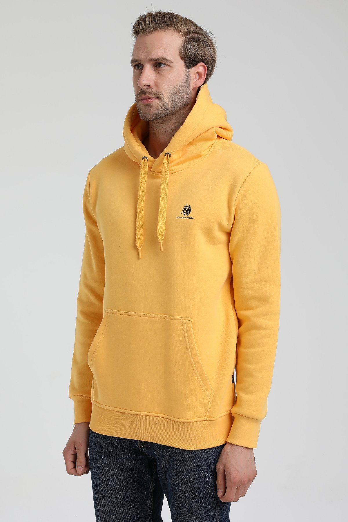 New World Polo Kapşonlu Hardal Slim Fit Sweatshirt 22FWM64013