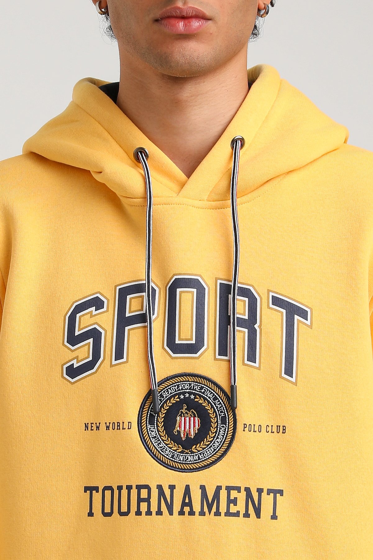 New World Polo Kapşonlu Hardal Slim Fit Hoodie 23FWM64052