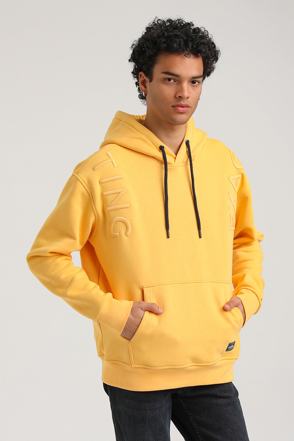 New World Polo Kapşonlu Hardal Slim Fit Hoodie 23FWM64048