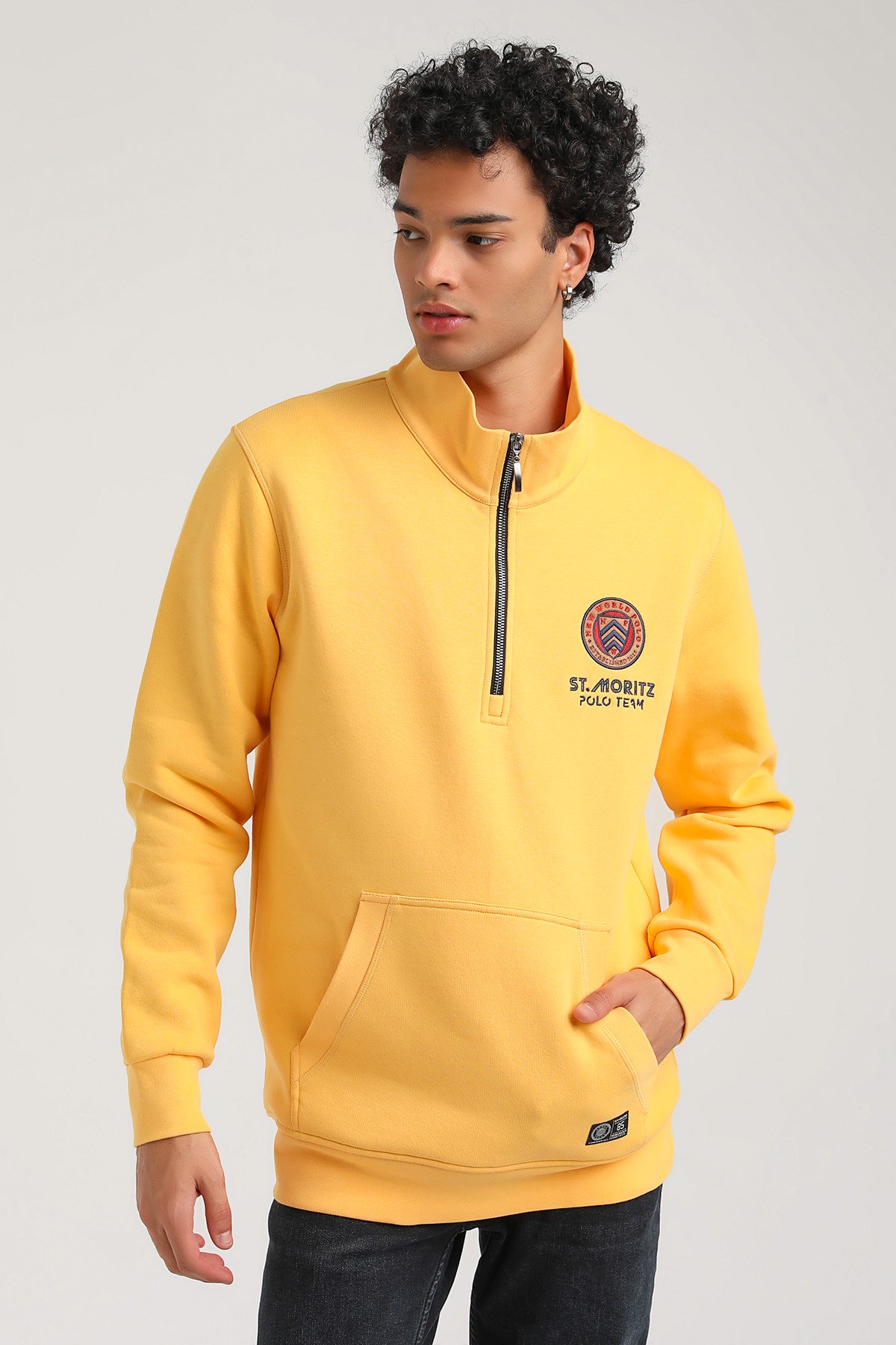 New World Polo Kapşonlu Hardal Slim Fit Hoodie 23FWM64064