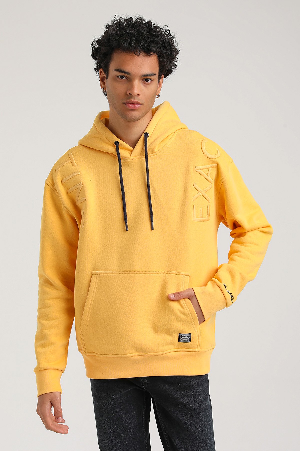 New World Polo Kapşonlu Hardal Slim Fit Hoodie 23FWM64048