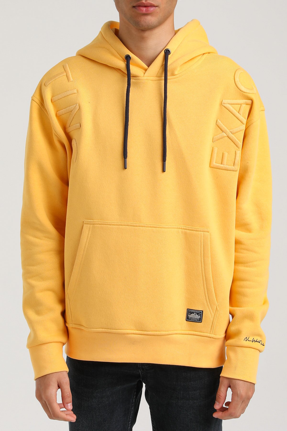 New World Polo Kapşonlu Hardal Slim Fit Hoodie 23FWM64048