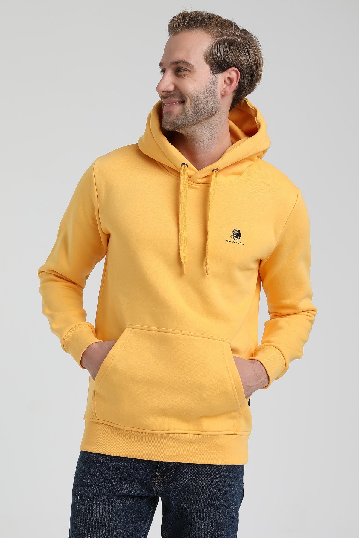 New World Polo Kapşonlu Hardal Slim Fit Sweatshirt 22FWM64013