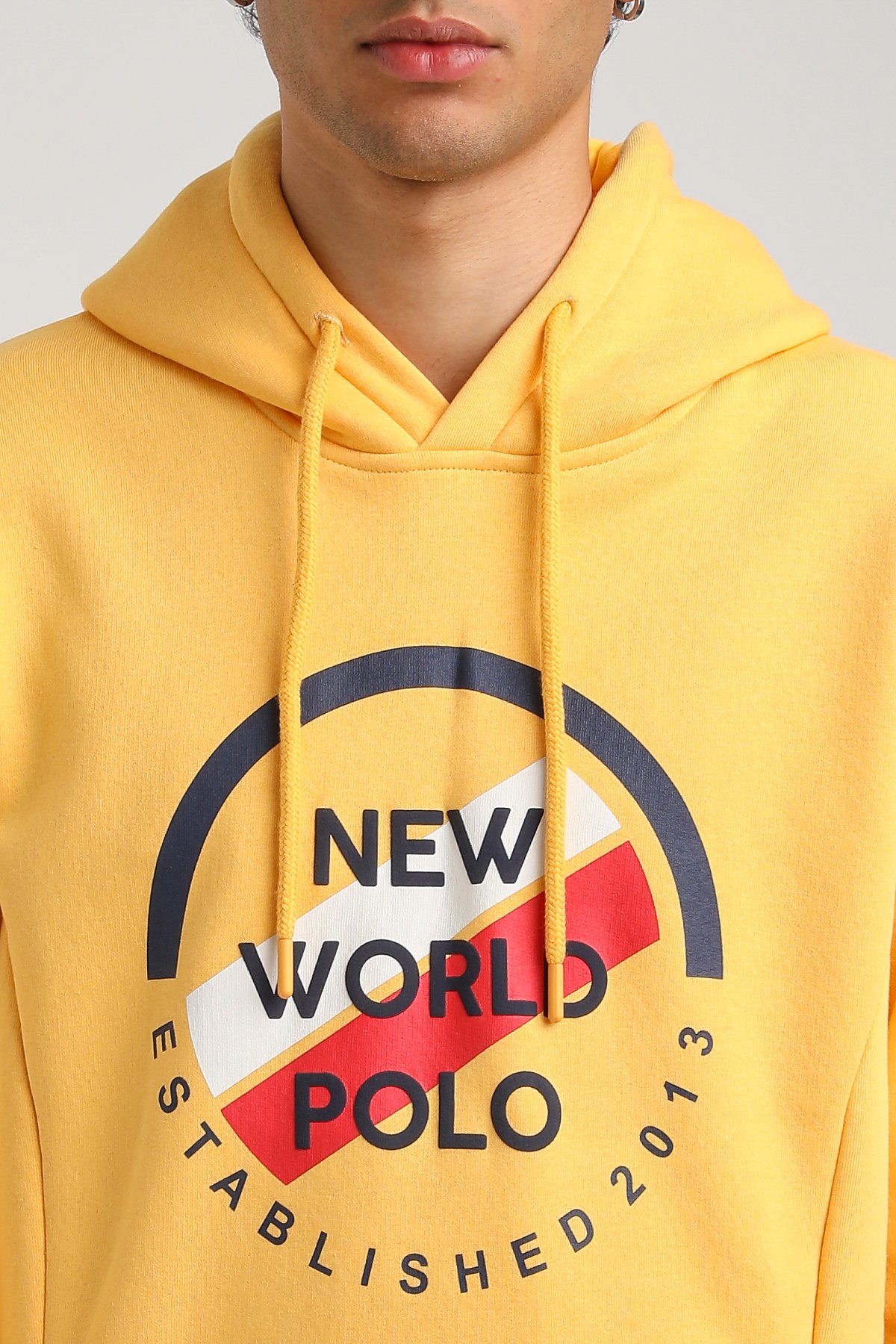New World Polo Kapşonlu Hardal Slim Fit Hoodie 23FWM64049