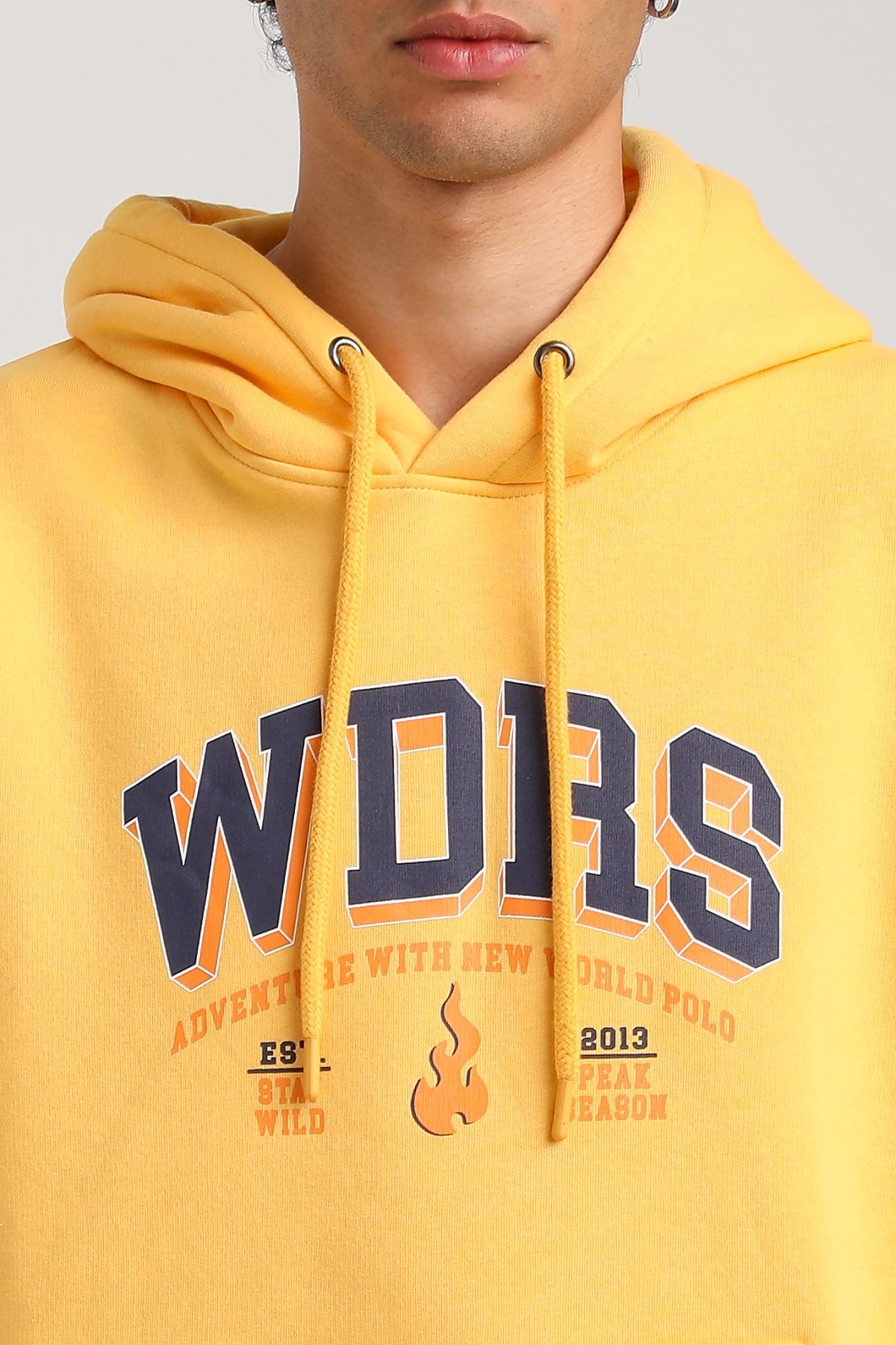 New World Polo Kapşonlu Hardal Slim Fit Hoodie 23FWM64060