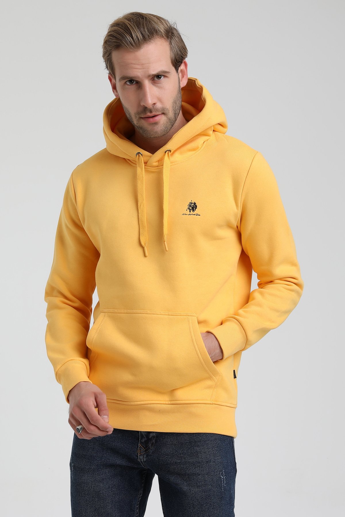 New World Polo Kapşonlu Hardal Slim Fit Sweatshirt 22FWM64013