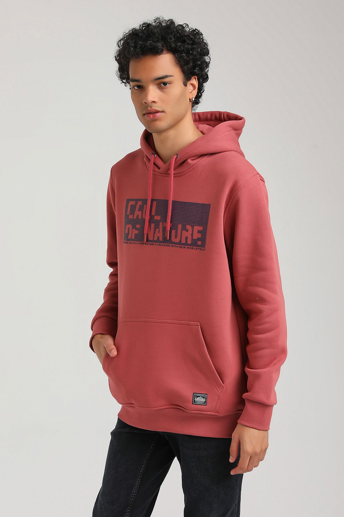 New World Polo Kapşonlu Kestane Slim Fit Hoodie 23FWM64045