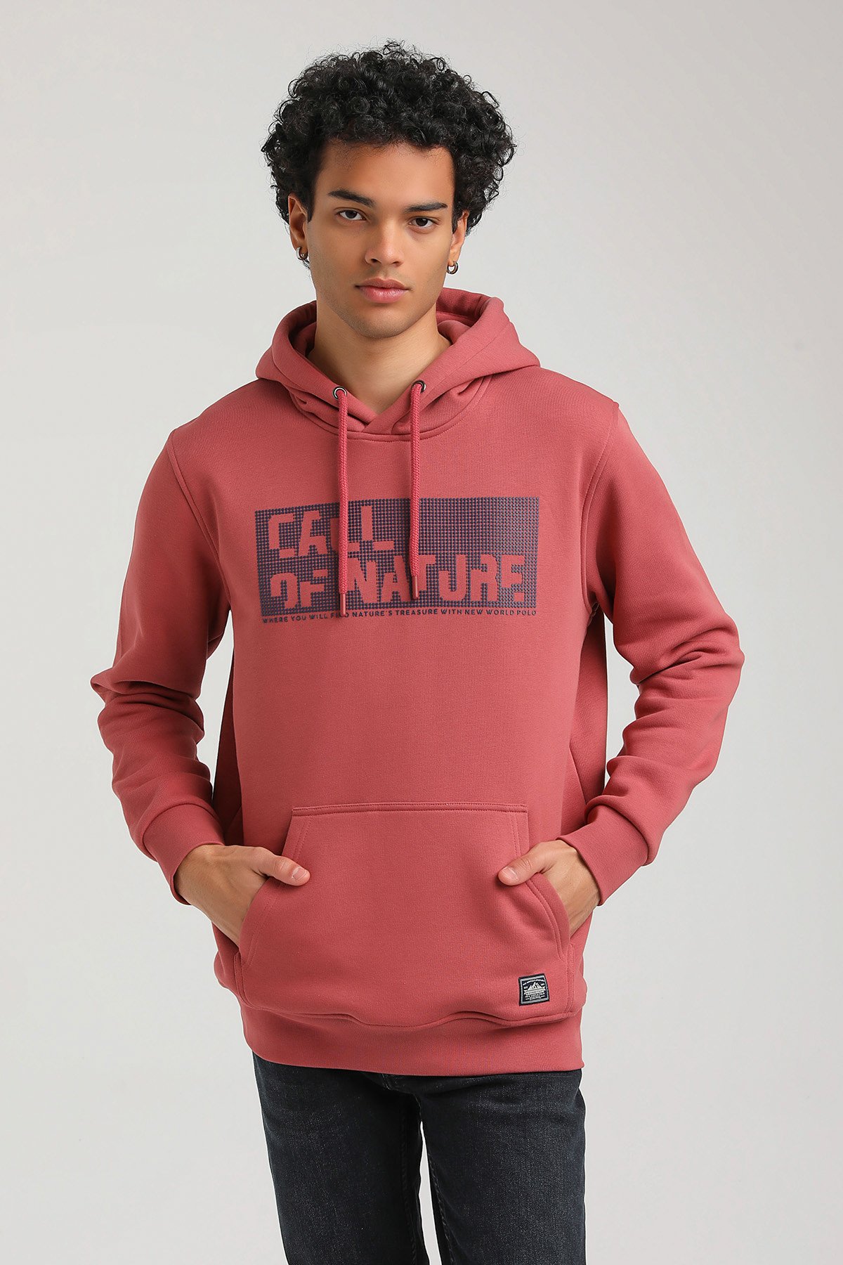 New World Polo Kapşonlu Kestane Slim Fit Hoodie 23FWM64045