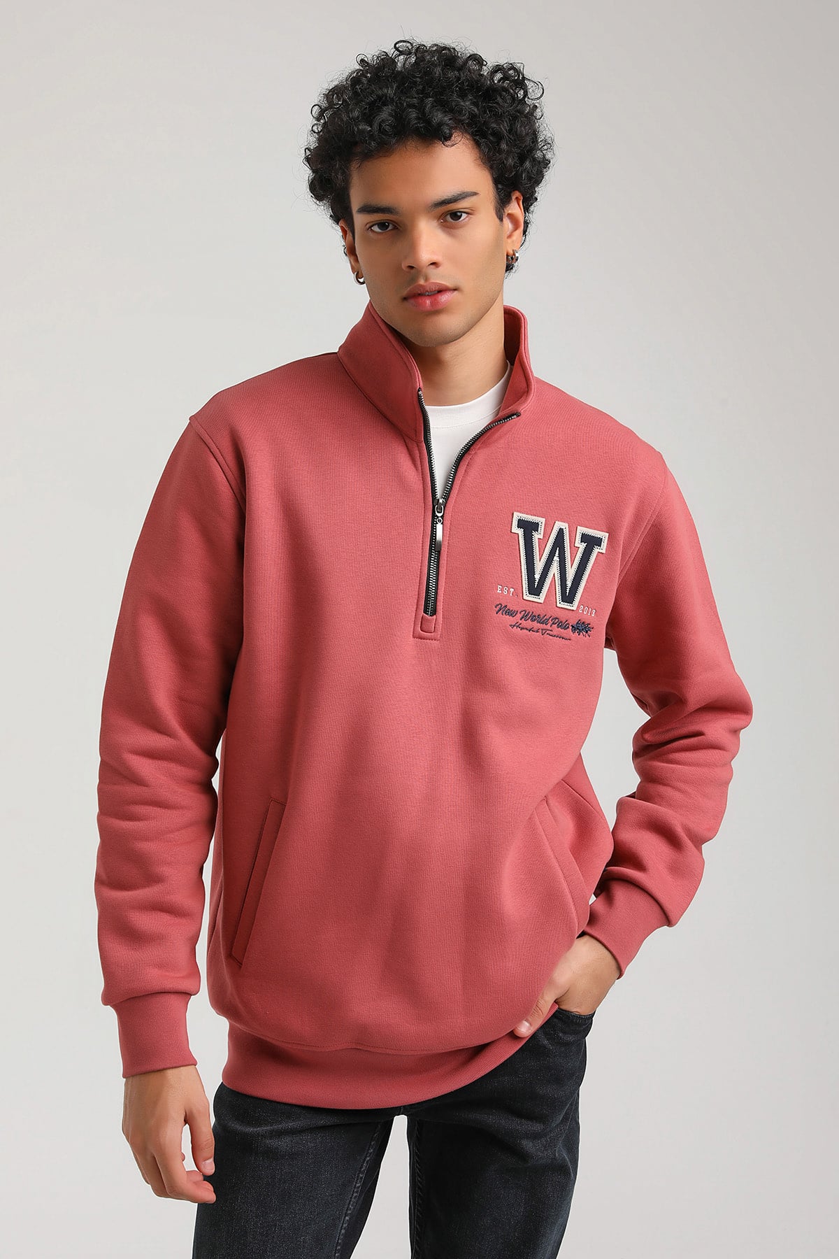 New World Polo Kapşonlu Kestane Slim Fit Hoodie 23FWM64065