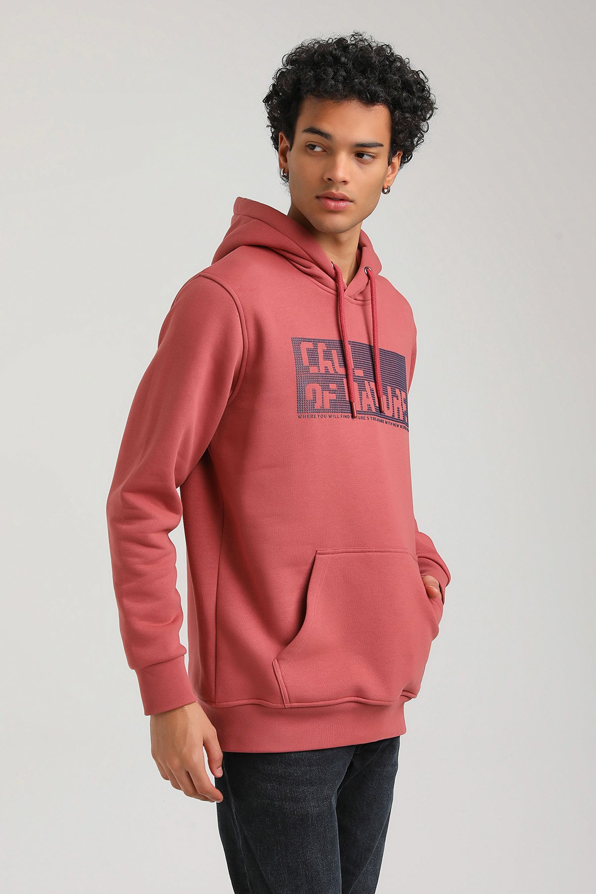 New World Polo Kapşonlu Kestane Slim Fit Hoodie 23FWM64045