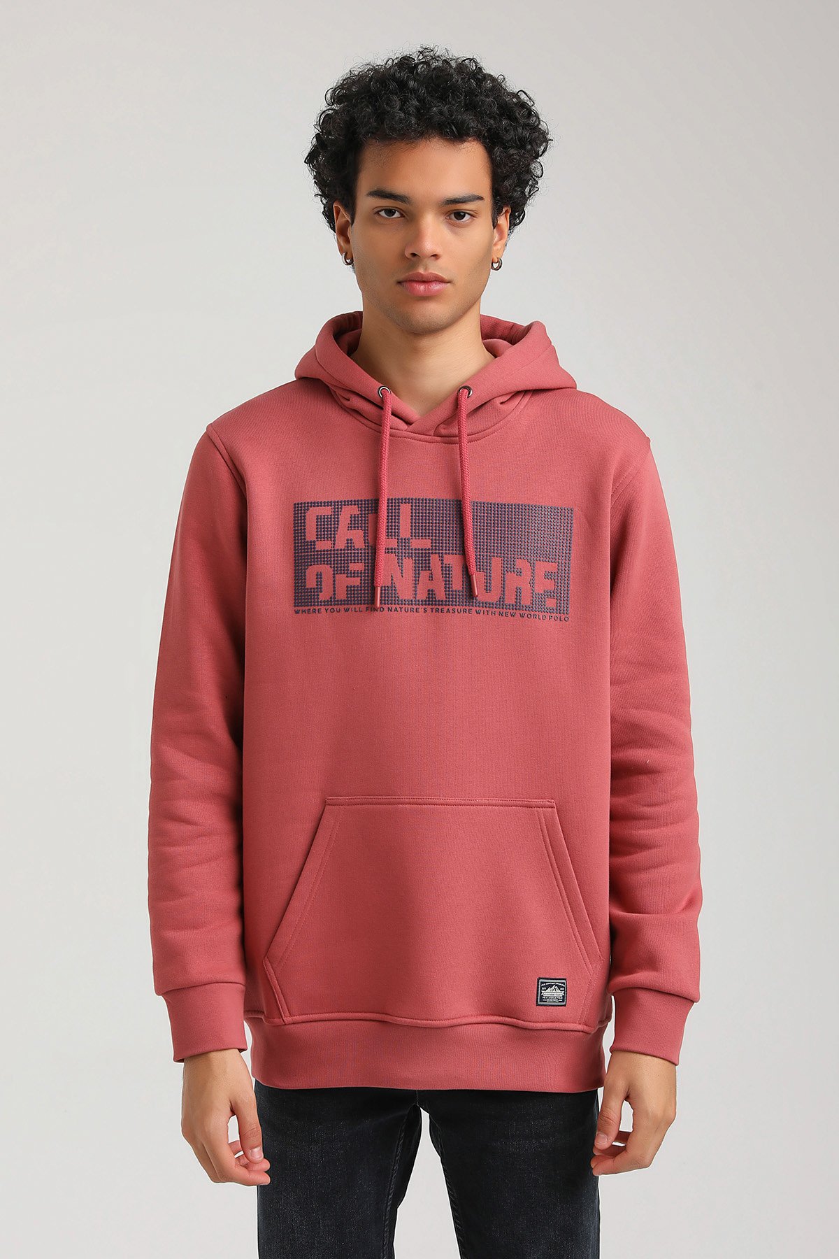 New World Polo Kapşonlu Kestane Slim Fit Hoodie 23FWM64045