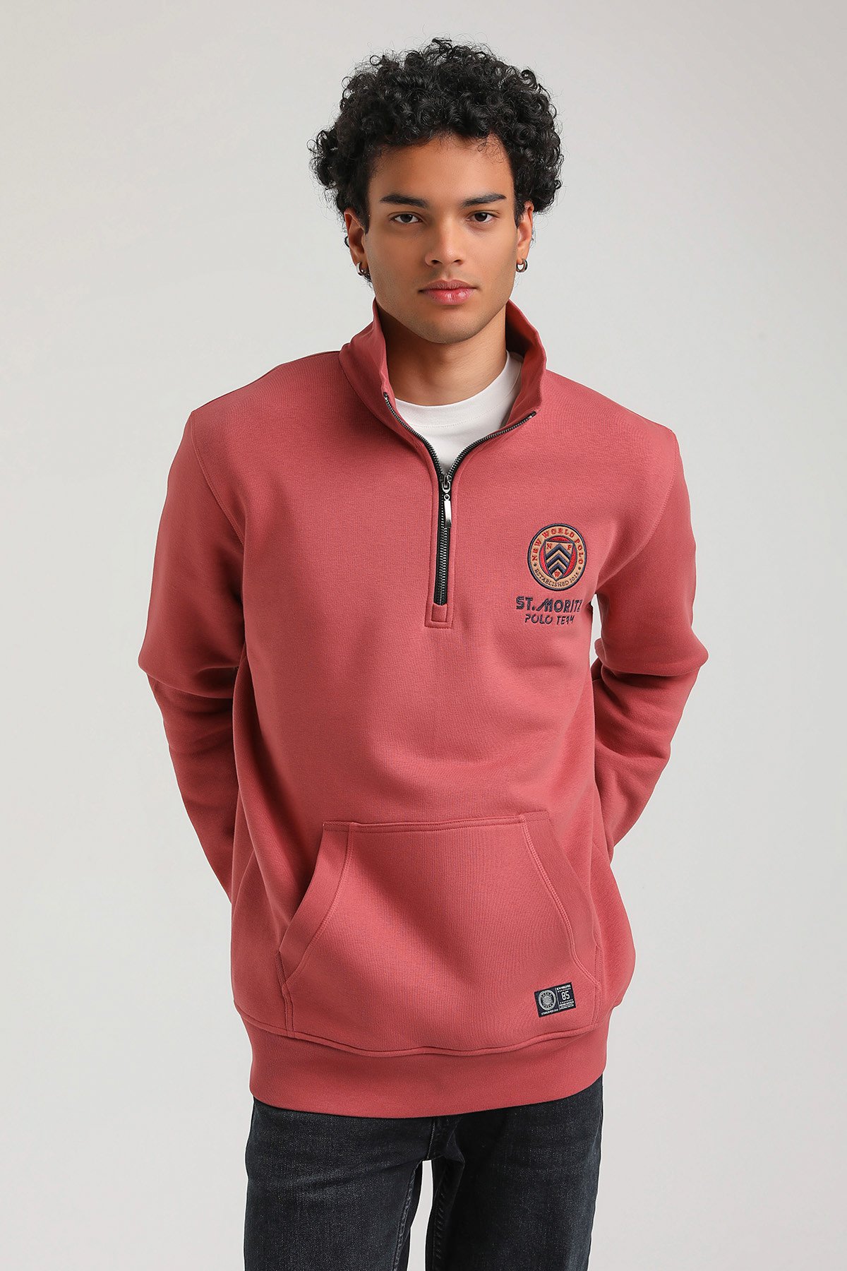 New World Polo Kapşonlu Kestane Slim Fit Hoodie 23FWM64064