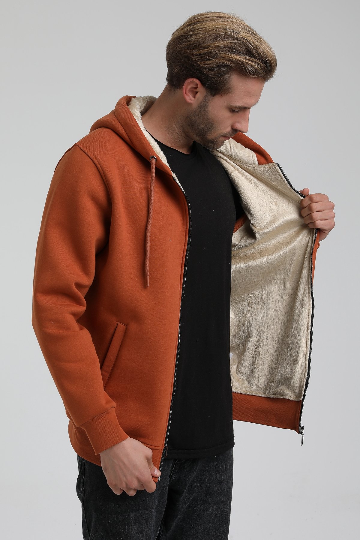 New World Polo Kapşonlu Kiremit Slim Fit Sweatshirt 22FWM64040
