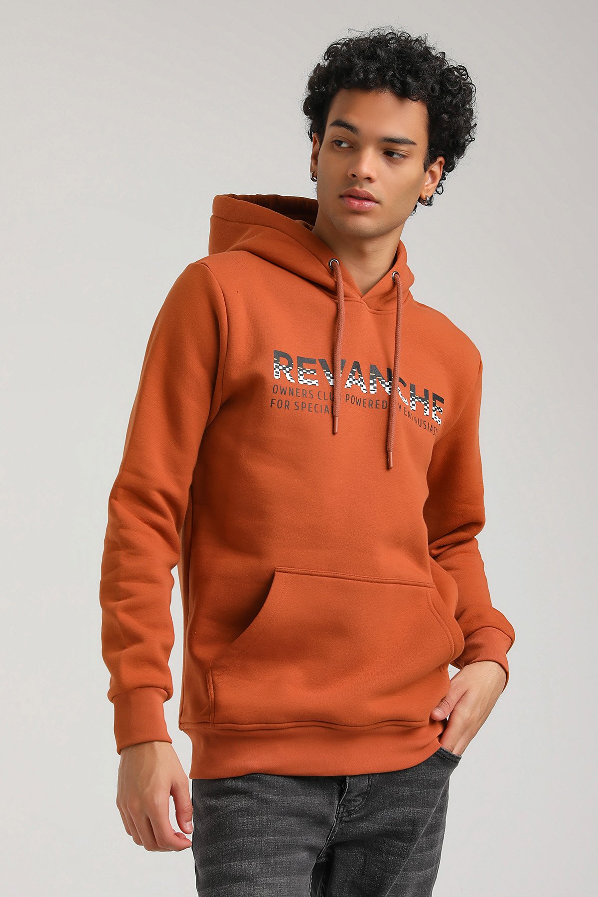 New World Polo Kapşonlu Kiremit Slim Fit Hoodie 23FWM64062