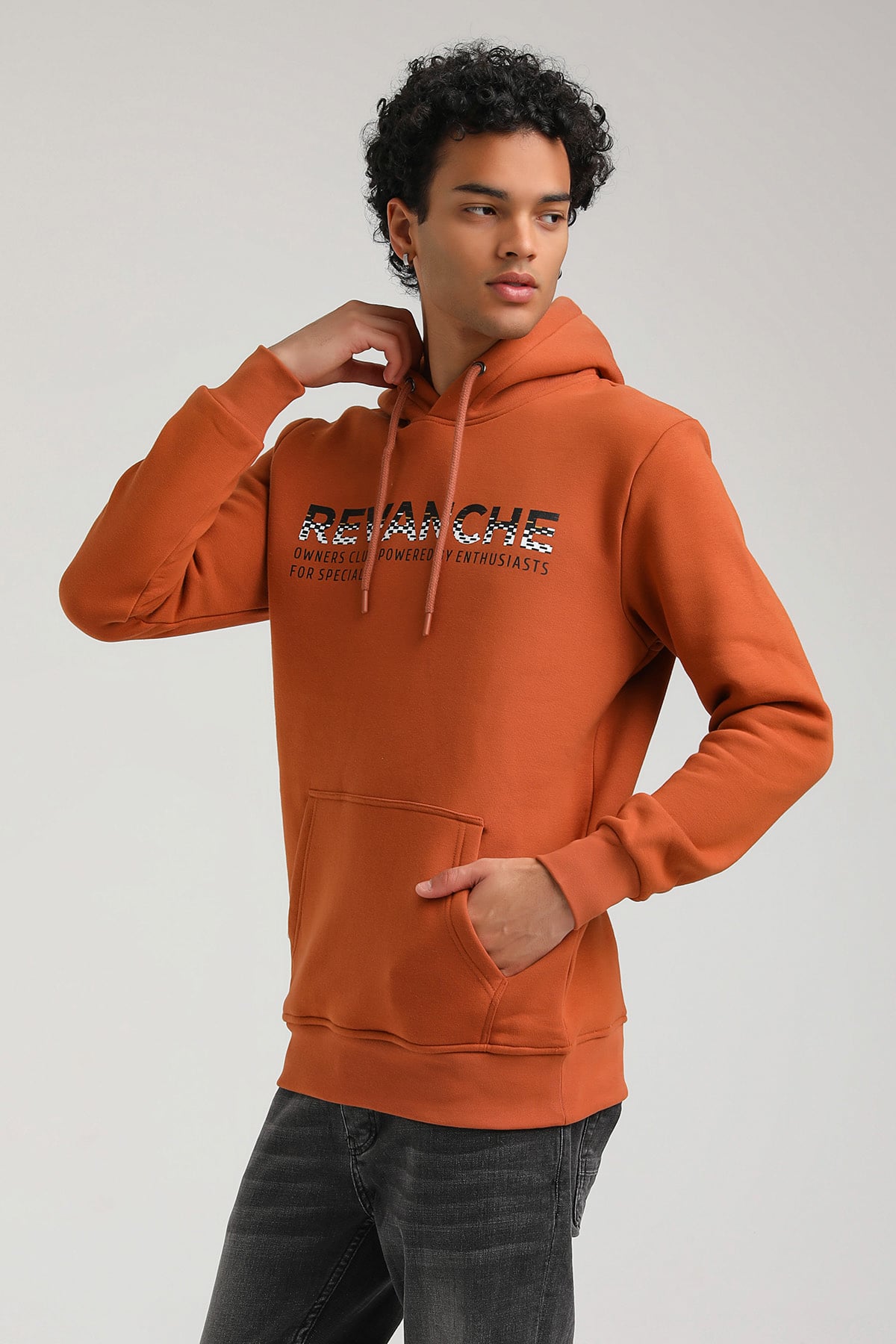 New World Polo Kapşonlu Kiremit Slim Fit Hoodie 23FWM64062