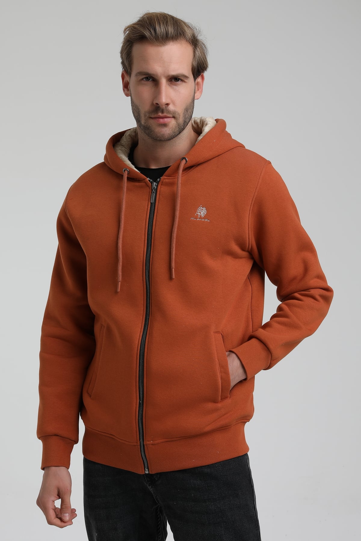 New World Polo Kapşonlu Kiremit Slim Fit Sweatshirt 22FWM64040