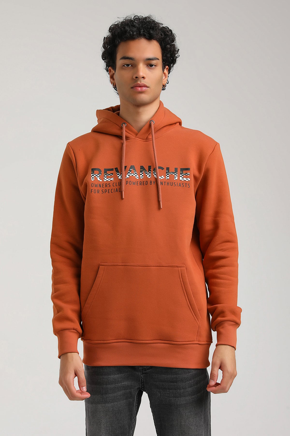 New World Polo Kapşonlu Kiremit Slim Fit Hoodie 23FWM64062