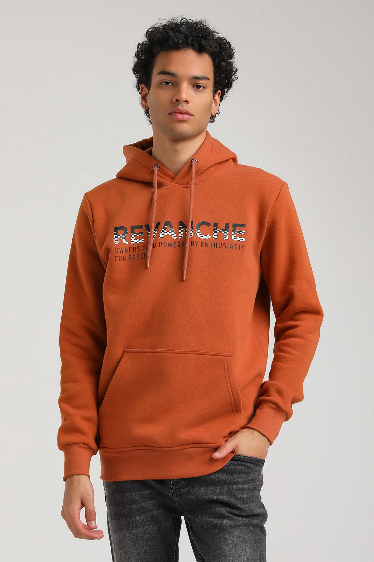 New World Polo Kapşonlu Kiremit Slim Fit Hoodie 23FWM64062