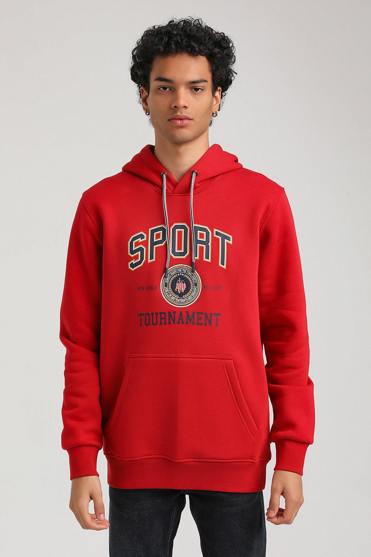 New World Polo Kapşonlu Kırmızı Slim Fit Hoodie 23FWM64052
