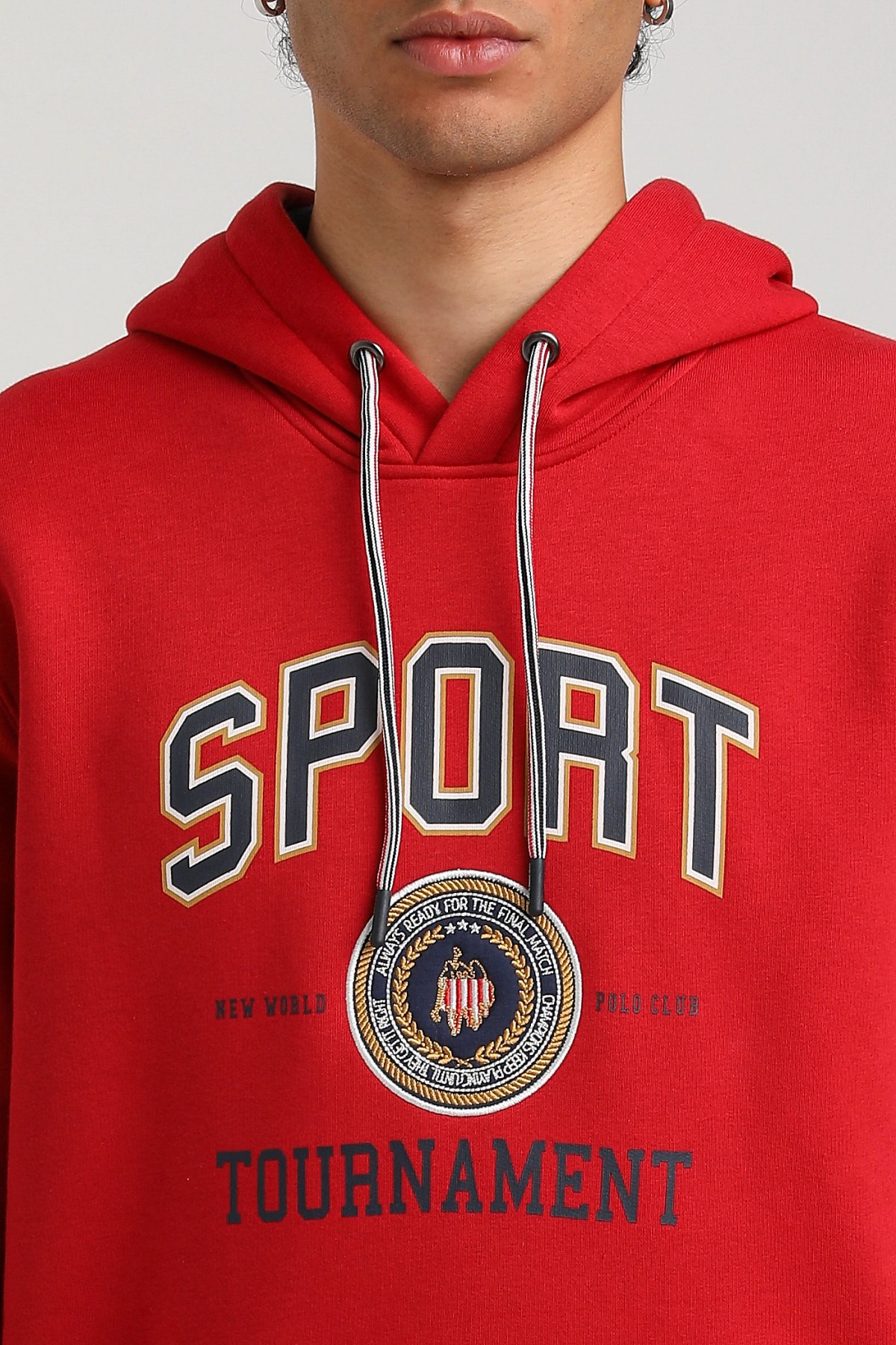New World Polo Kapşonlu Kırmızı Slim Fit Hoodie 23FWM64052