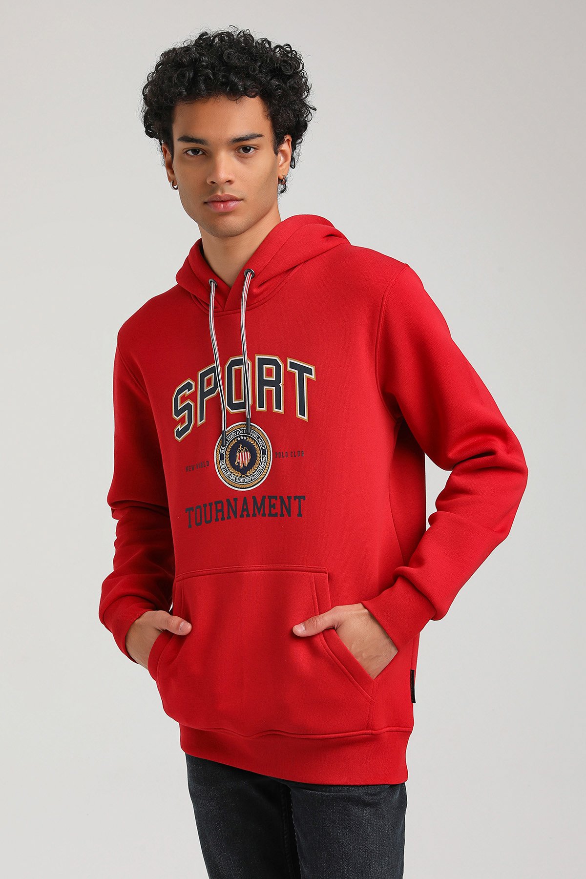 New World Polo Kapşonlu Kırmızı Slim Fit Hoodie 23FWM64052