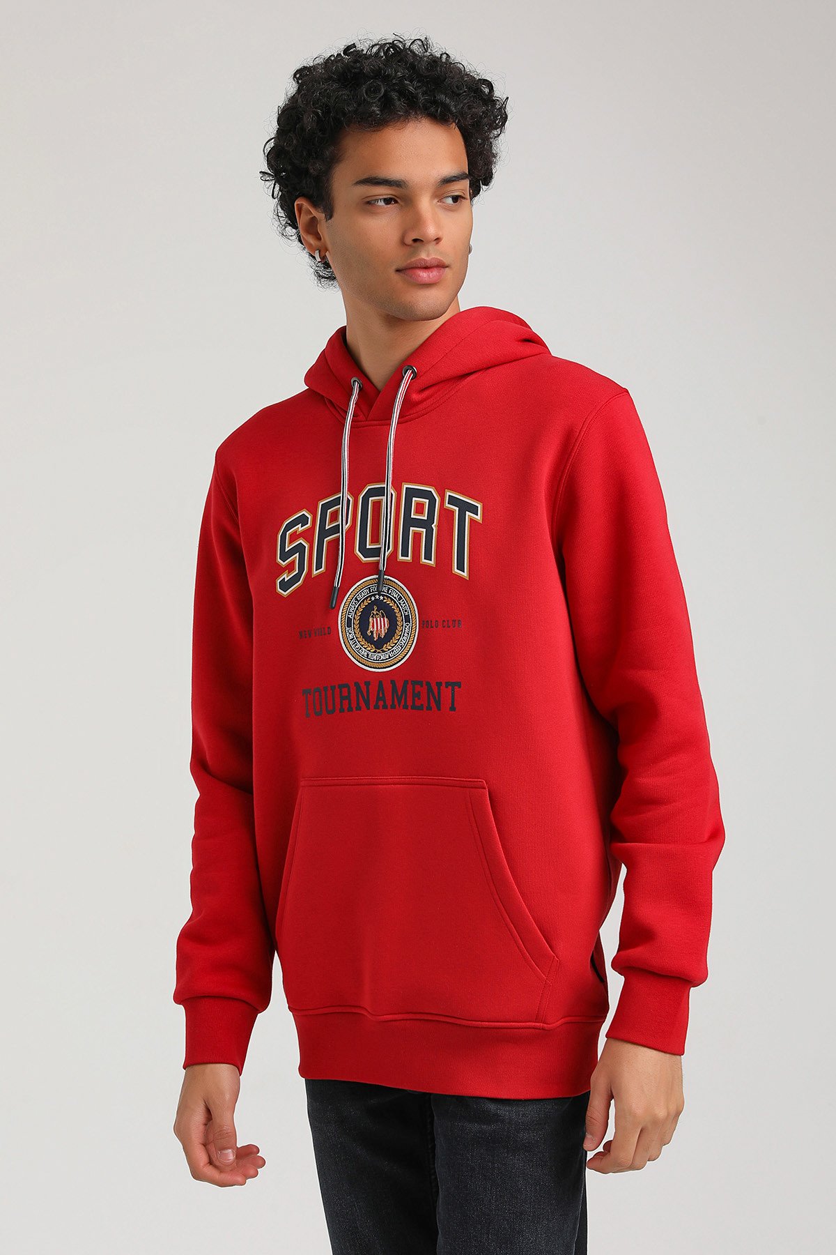 New World Polo Kapşonlu Kırmızı Slim Fit Hoodie 23FWM64052