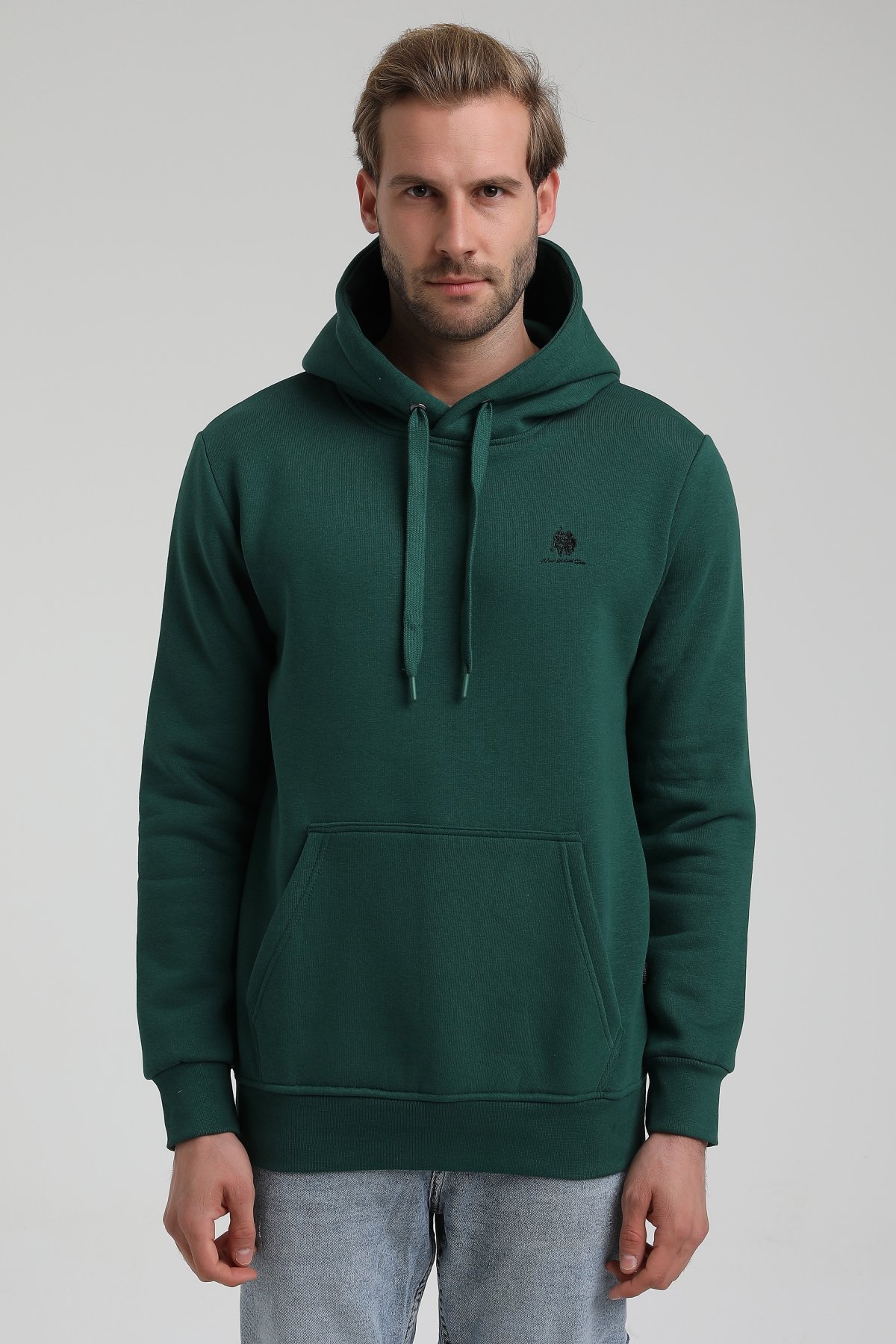 New World Polo Kapşonlu Koyu Yeşil Slim Fit Sweatshirt 22FWM64013