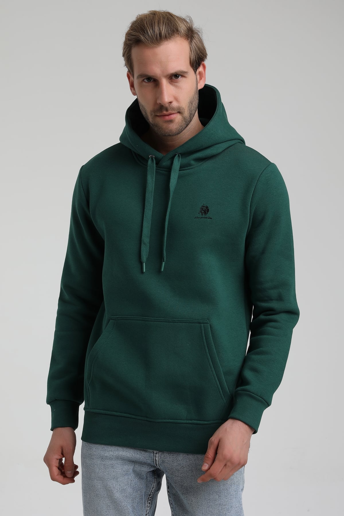 New World Polo Kapşonlu Koyu Yeşil Slim Fit Sweatshirt 22FWM64013