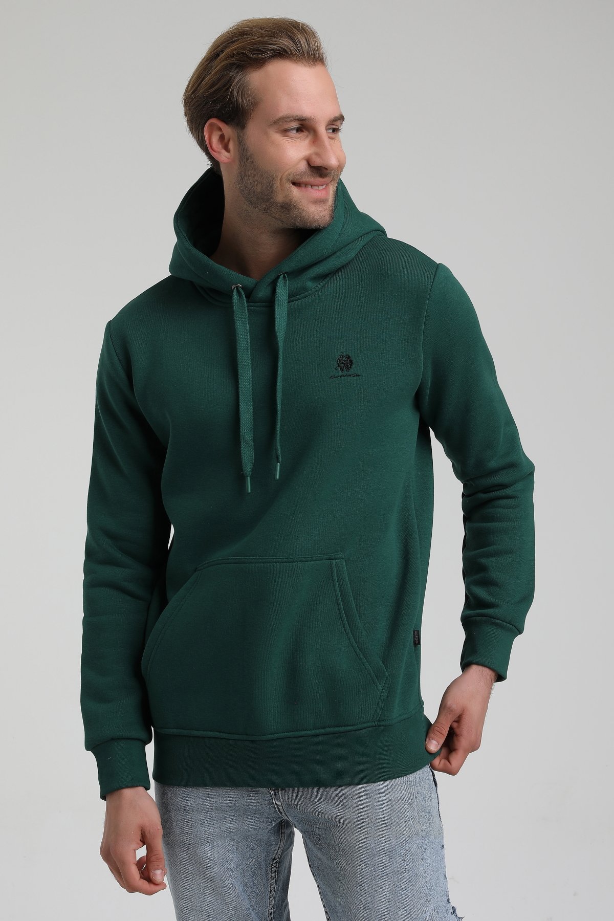 New World Polo Kapşonlu Koyu Yeşil Slim Fit Sweatshirt 22FWM64013