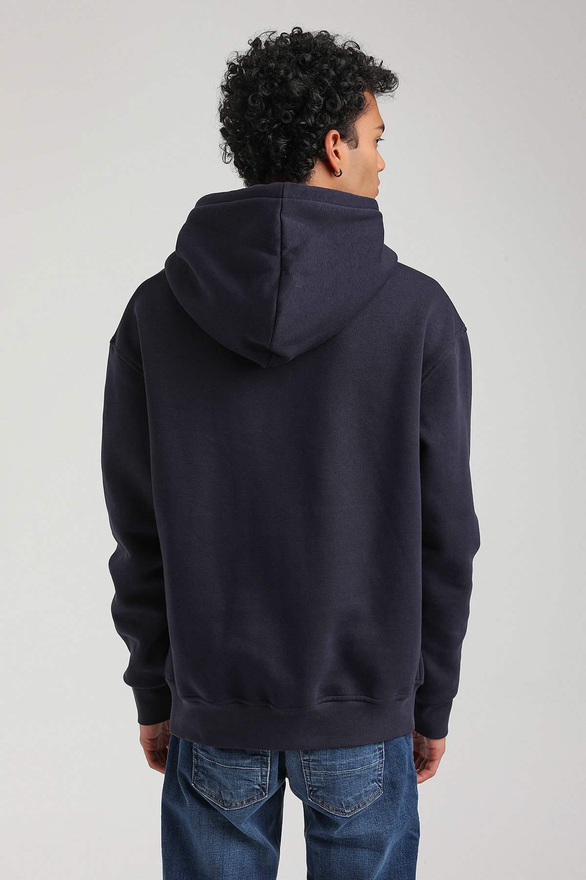New World Polo Kapşonlu Lacivert Slim Fit Hoodie 23FWM64055