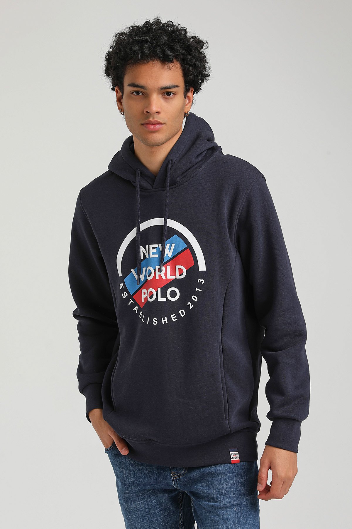 New World Polo Kapşonlu Lacivert Slim Fit Hoodie 23FWM64049