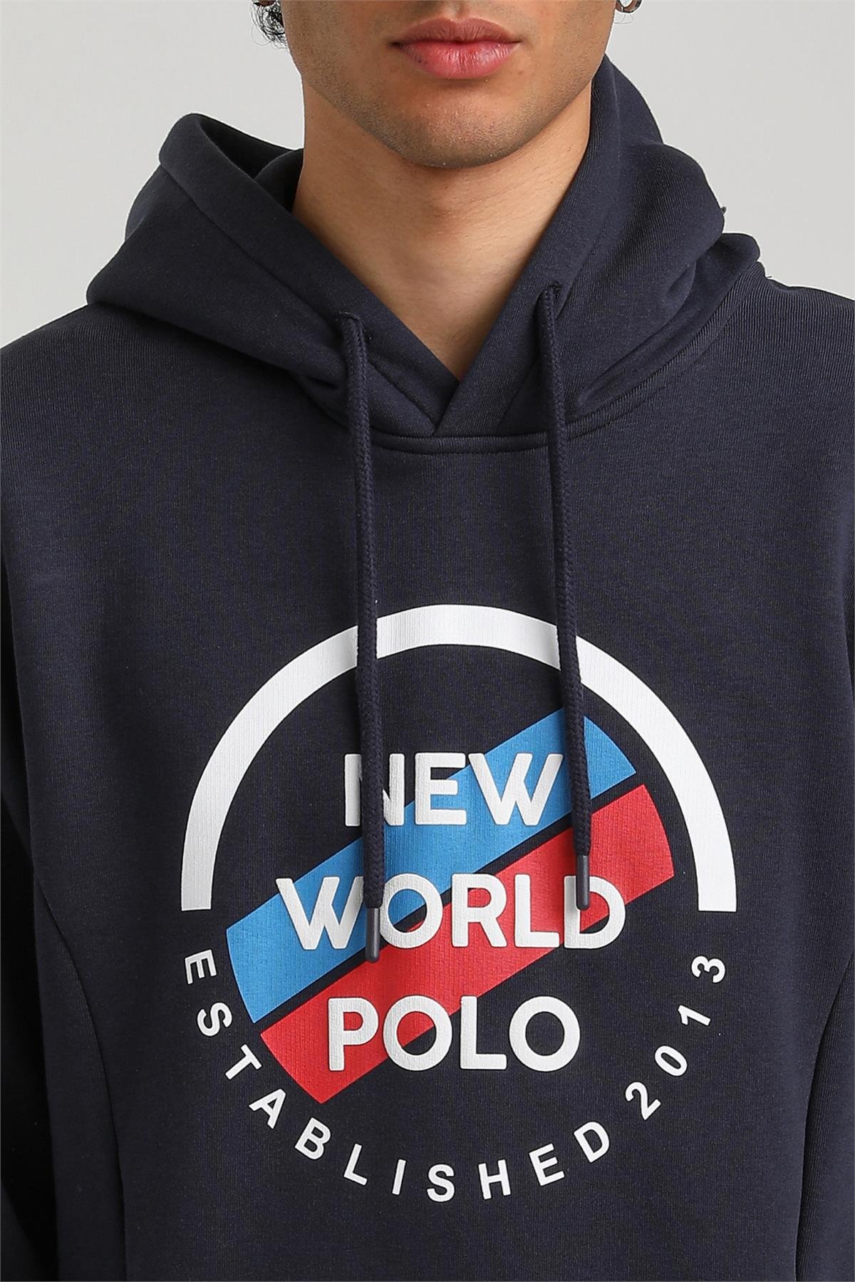 New World Polo Kapşonlu Lacivert Slim Fit Hoodie 23FWM64049