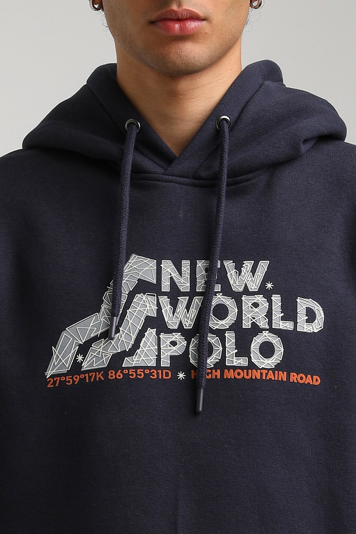 New World Polo Kapşonlu Lacivert Slim Fit Hoodie 23FWM64051
