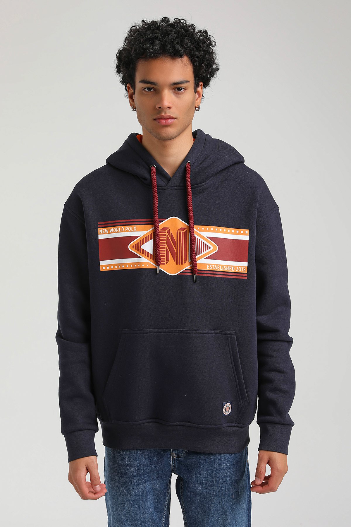 New World Polo Kapşonlu Lacivert Slim Fit Hoodie 23FWM64055