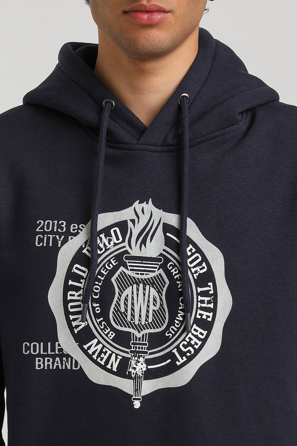 New World Polo Kapşonlu Lacivert Slim Fit Hoodie 23FWM64054