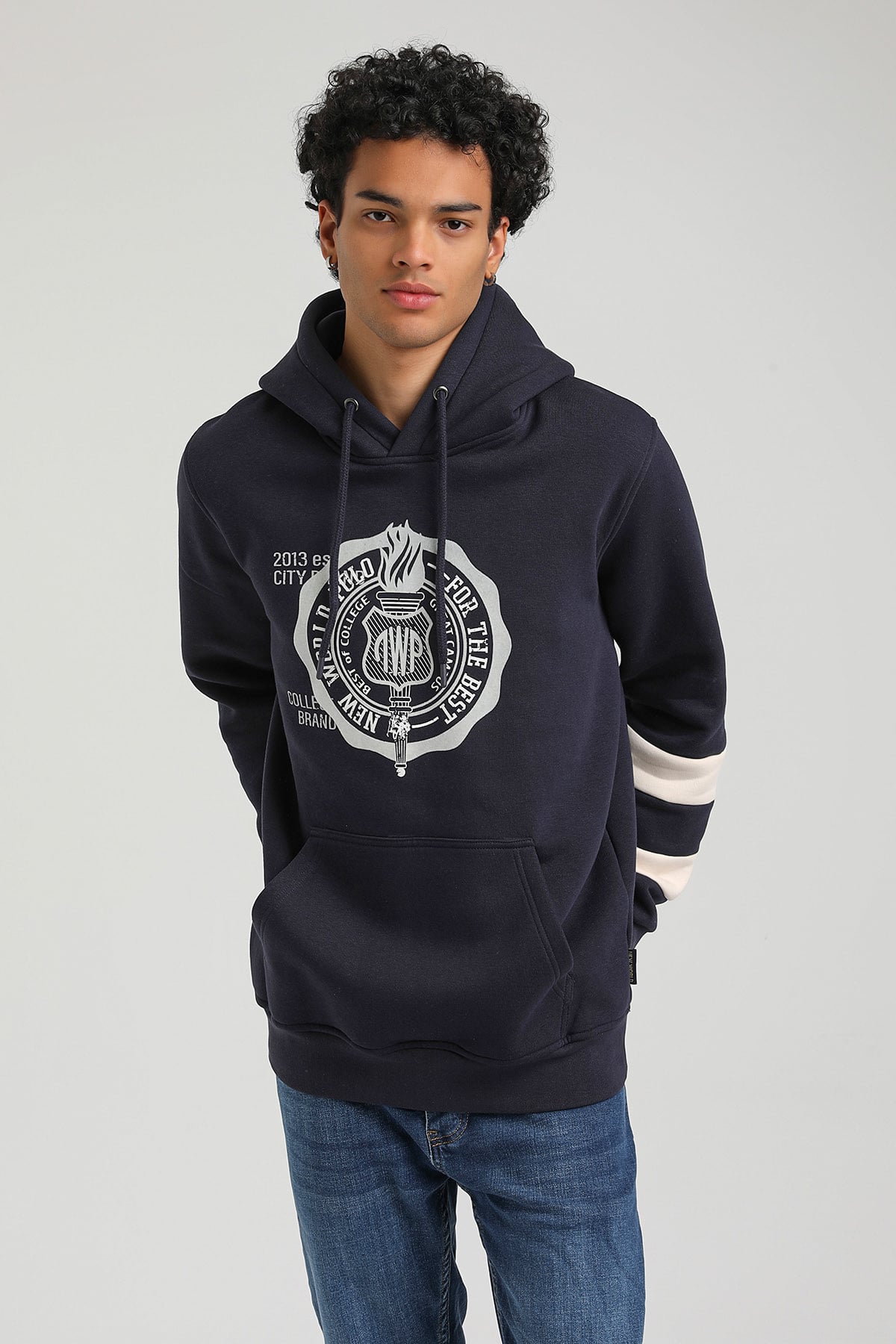 New World Polo Kapşonlu Lacivert Slim Fit Hoodie 23FWM64054