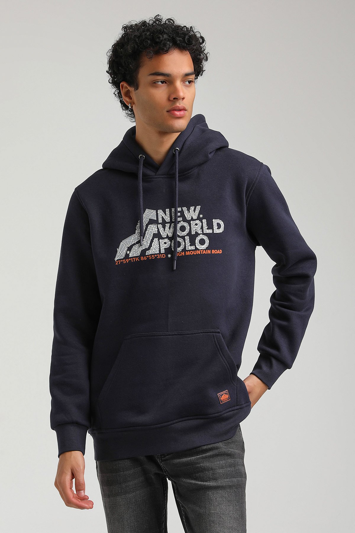 New World Polo Kapşonlu Lacivert Slim Fit Hoodie 23FWM64051