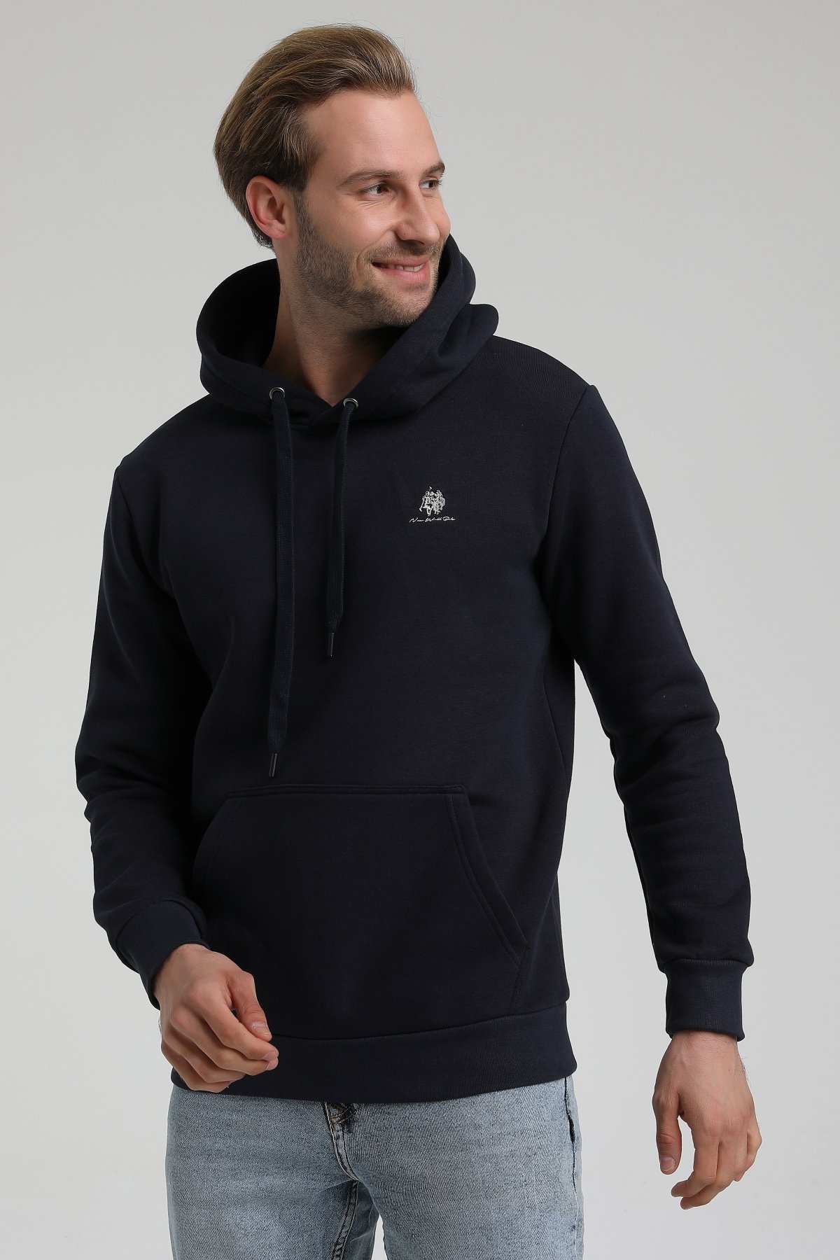 New World Polo Kapşonlu Lacivert Slim Fit Sweatshirt 22FWM64013