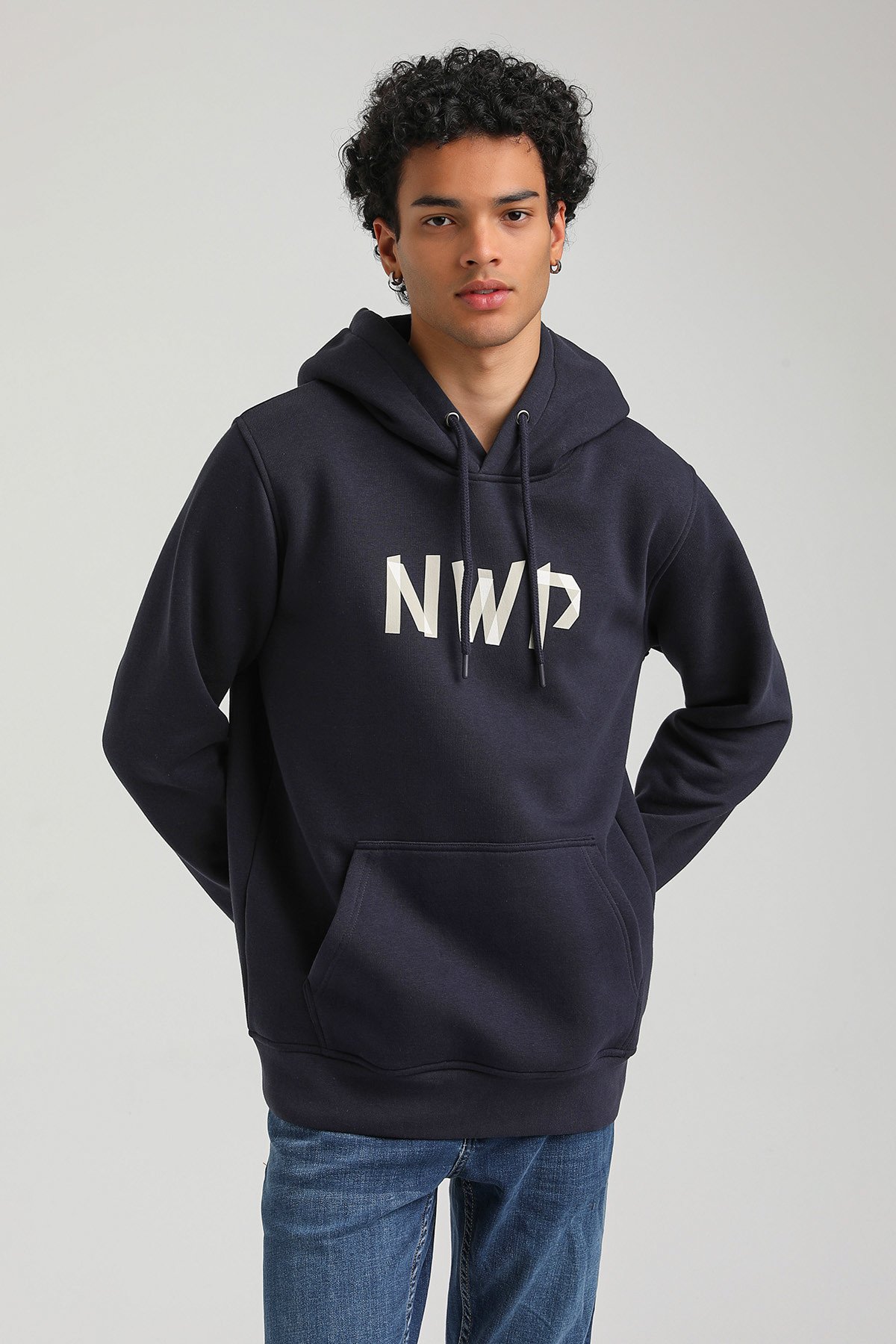 New World Polo Kapşonlu Lacivert Slim Fit Hoodie 23FWM64053