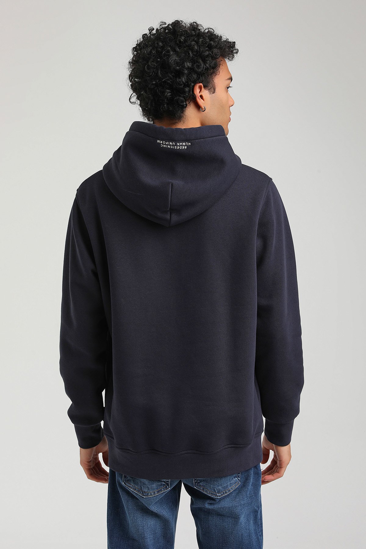 New World Polo Kapşonlu Lacivert Slim Fit Hoodie 23FWM64053