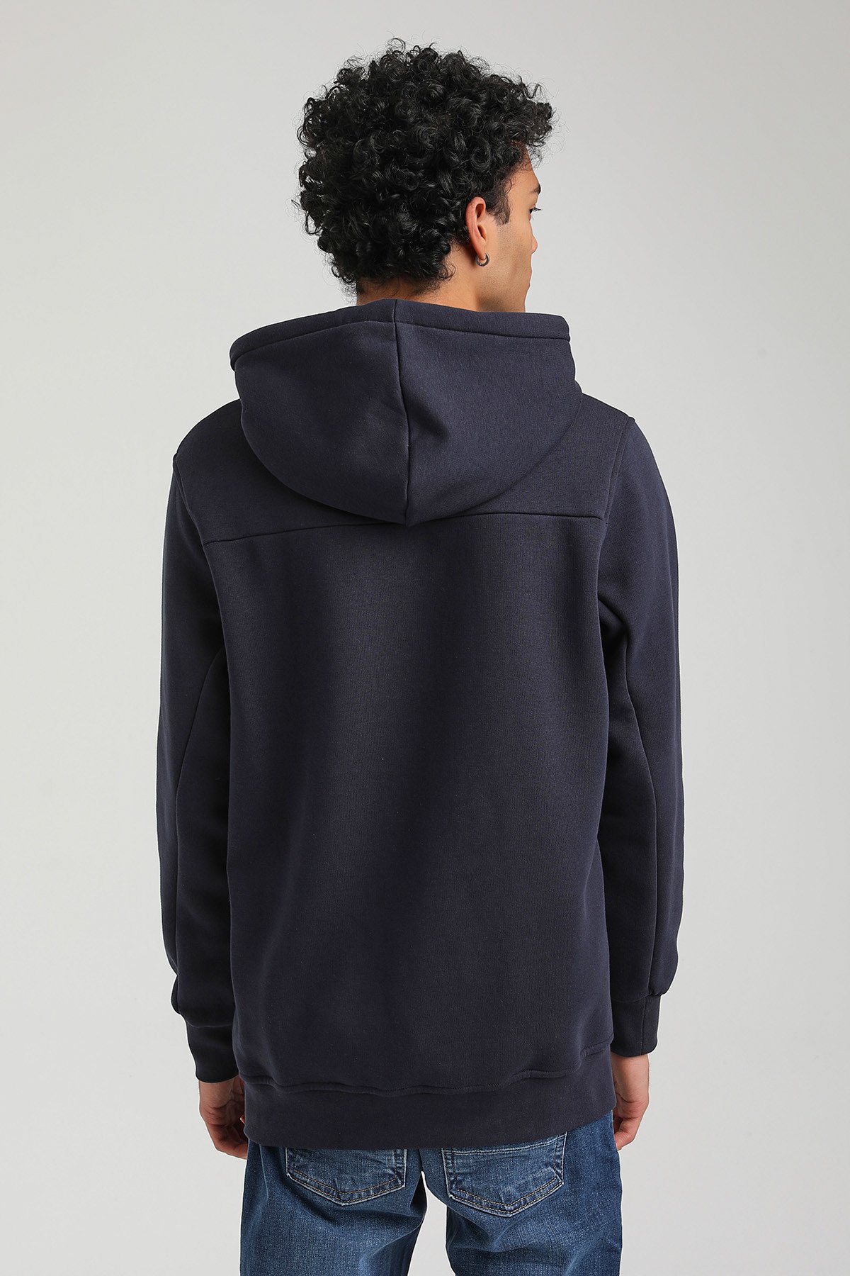 New World Polo Kapşonlu Lacivert Slim Fit Hoodie 23FWM64049