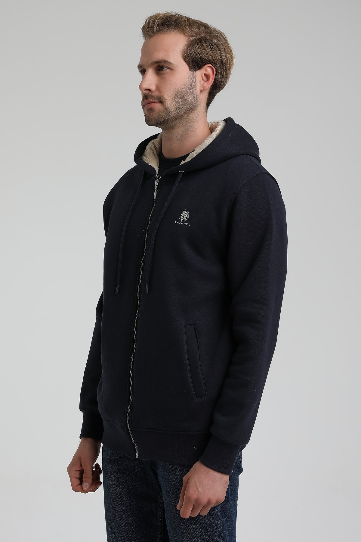 New World Polo Kapşonlu Lacivert Slim Fit Sweatshirt 22FWM64040