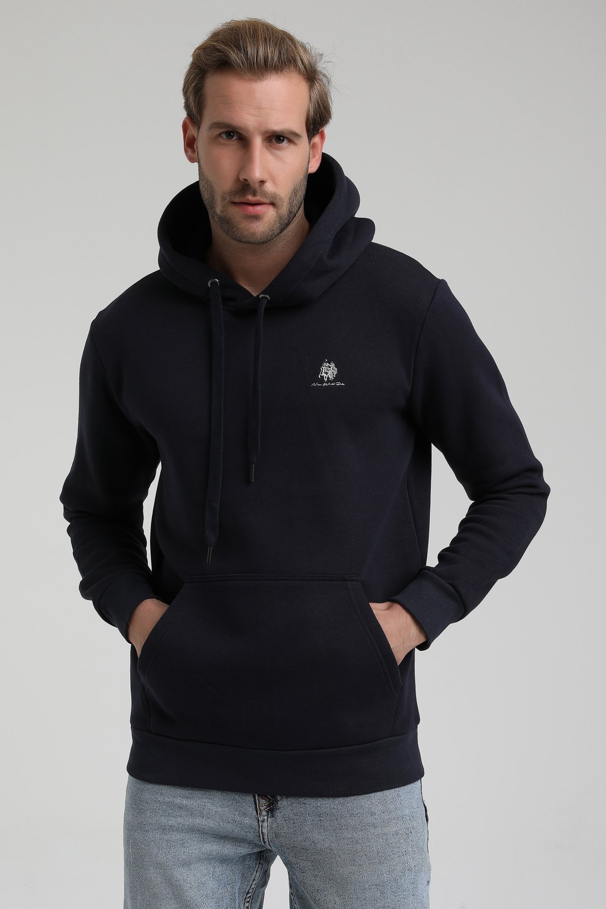 New World Polo Kapşonlu Lacivert Slim Fit Sweatshirt 22FWM64013
