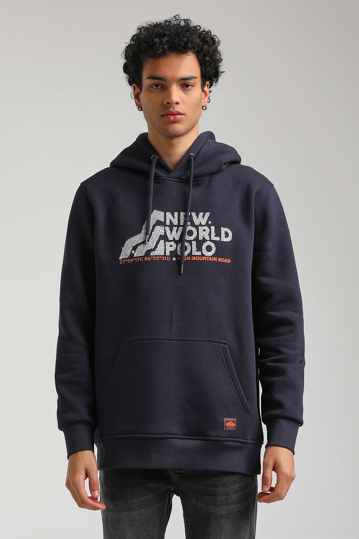 New World Polo Kapşonlu Lacivert Slim Fit Hoodie 23FWM64051