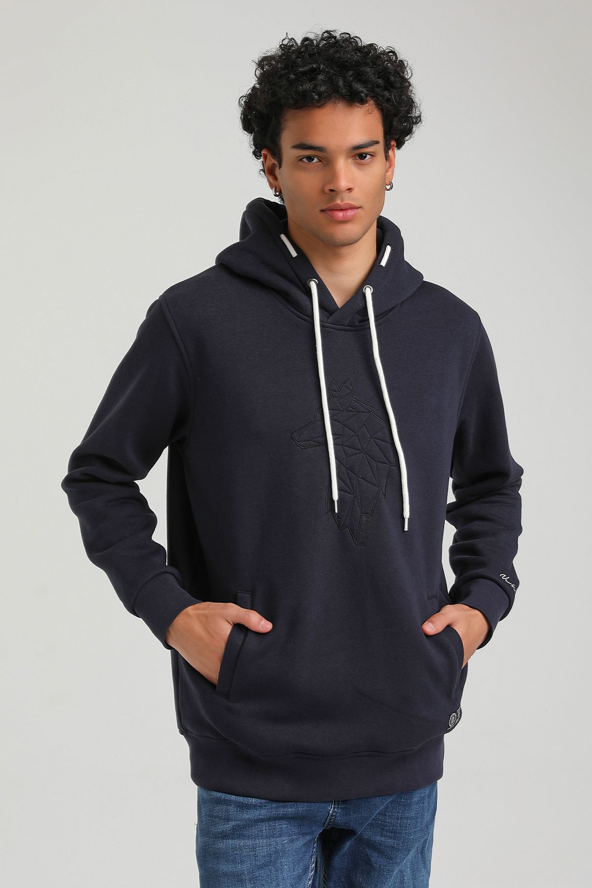 New World Polo Kapşonlu Lacivert Slim Fit Hoodie 23FWM64041